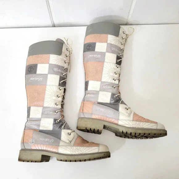 Timberland Patchwork Lace-Up Knee High Boots Size 10 - Picture 7 of 11